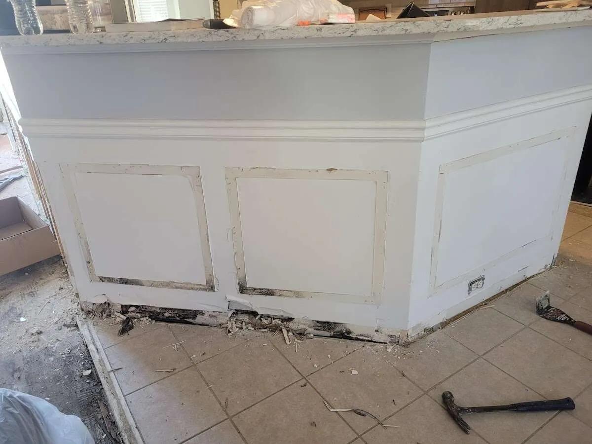 Water damage and mold on kitchen during Storm Damage Restoration in Rose